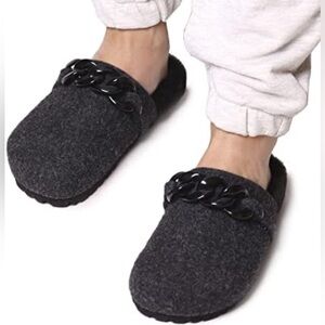 NWOB Toni Pons Leia black wool blend w/faux fur slipper w/chain ornament…